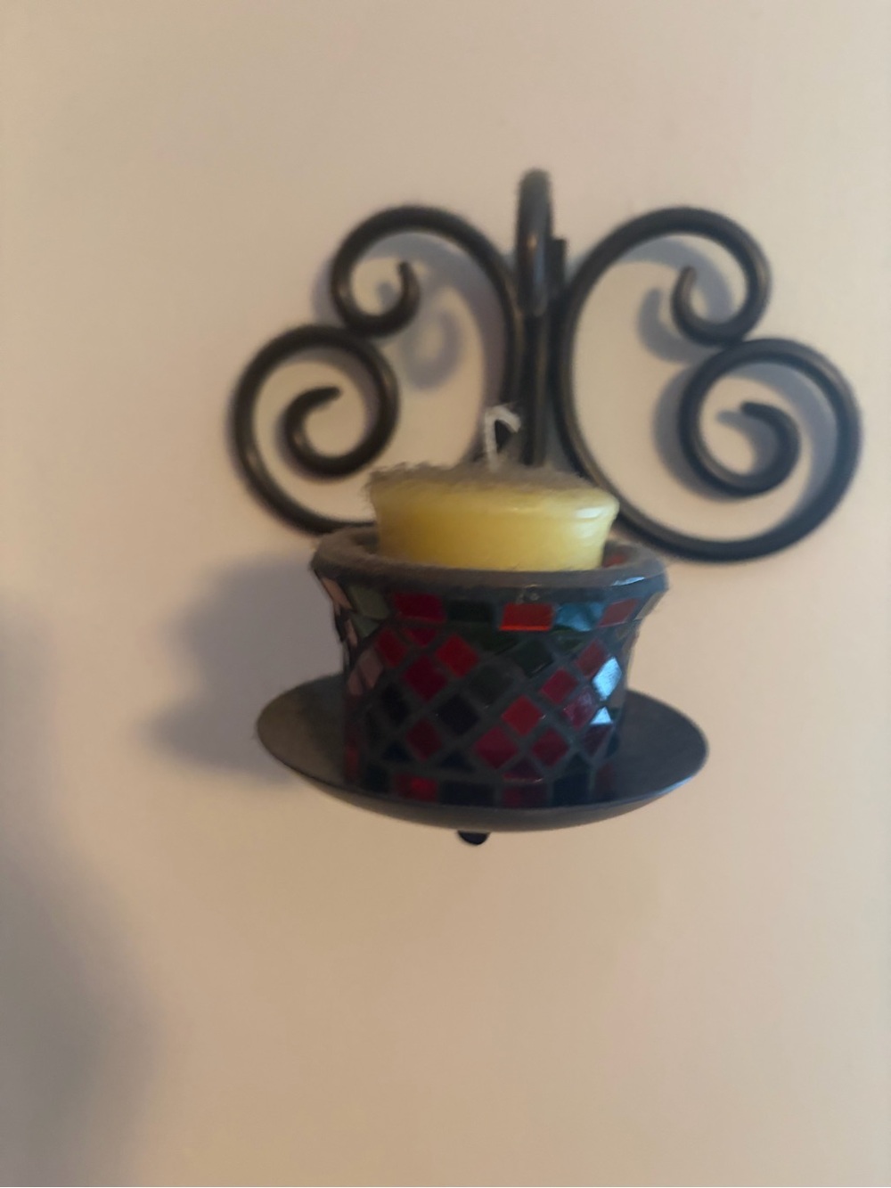 Metal Mosaic Wall Sconce Candle Holder with Red Accents - Unbranded